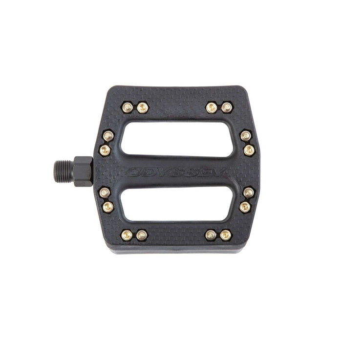 Black ODYSSEY OG PC Pedal with durable plastic body, metal pins, and chromoly spindle for BMX bikes
