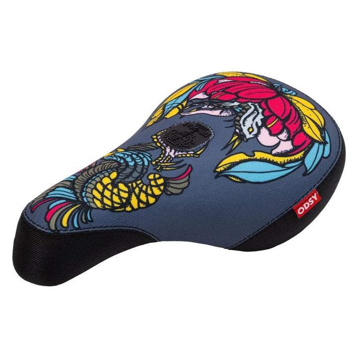 ODYSSEY SNAKE TRAP BMX bike seat with colorful snake design and black base