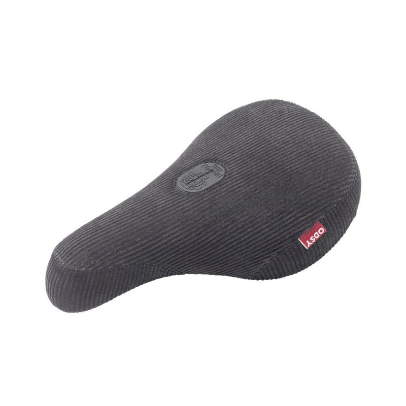 ODYSSEY BROC FAT CAP corduroy bike seat with red branded label and embossed BR logo