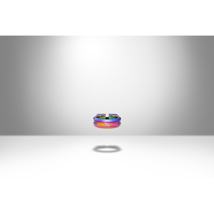 MTB clamp seat clamp with oil slick finish made from CNC machined aluminum 6061-T6.