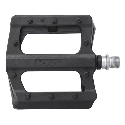 HT COMPONENTS PA12 PEDALS black nylon composite platform pedal with CNC machined Cromoly axle and 20 grip pins for MTB and gravel bikes