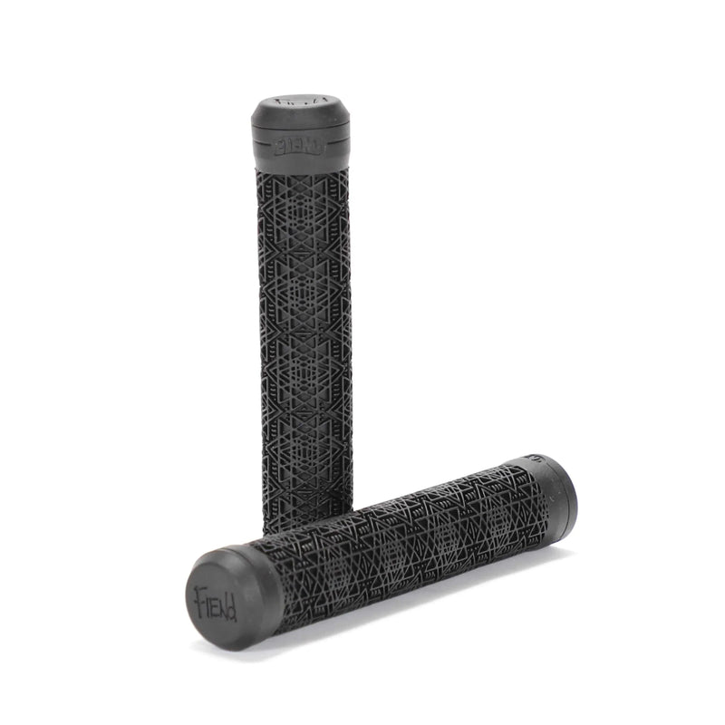 FIEND PALMERE GRIPS black medium density Krayton rubber with tetrahedron rib pattern and nylon plug bar ends