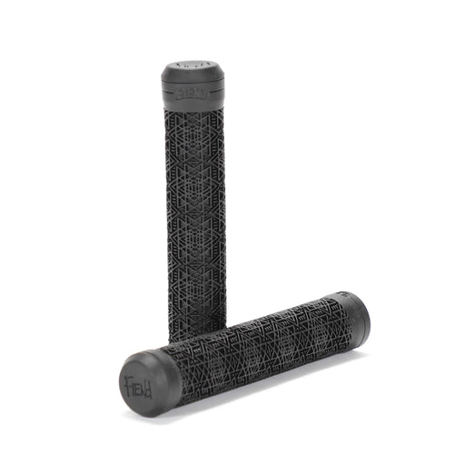 FIEND PALMERE GRIPS black medium density Krayton rubber with tetrahedron rib pattern and nylon plug bar ends
