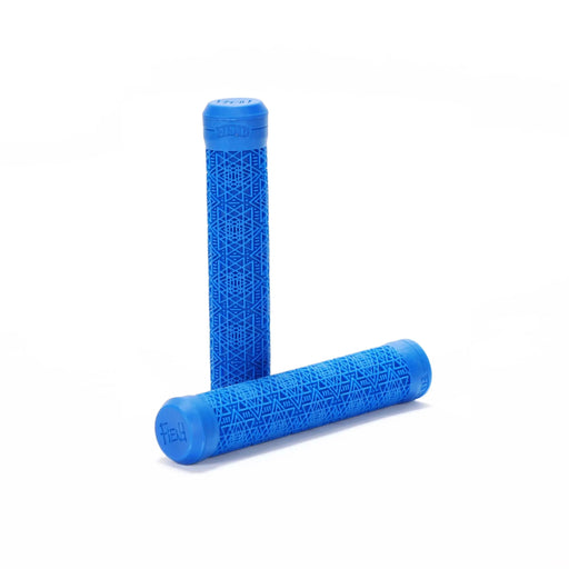 Blue Fiend Palmere grips with tetrahedron rib pattern and nylon plug bar ends