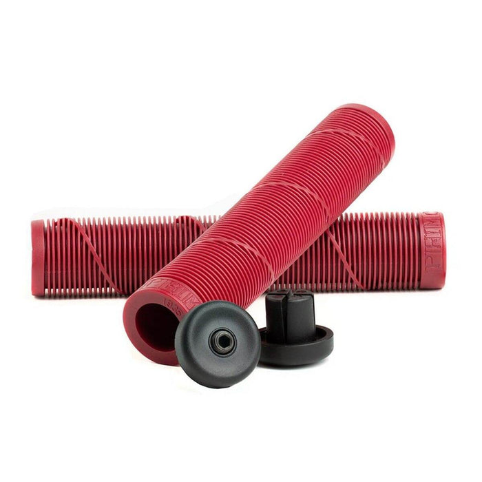Red Primo Chase Grips by Chase Dehart with black end caps for BMX handlebars providing enhanced grip and control