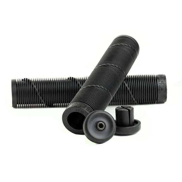Black Primo Chase Grips by Chase Dehart with ribbed texture and grip ends for BMX handlebars