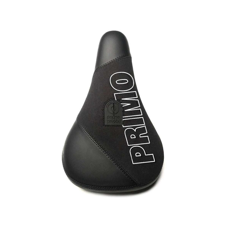 PRIMO BREAKER PIVOTAL SEAT with thick padding, vinyl and suede asymmetrical topcover, embroidered Primo logo, BMX pivotal seat designed by Stevie Churchill.