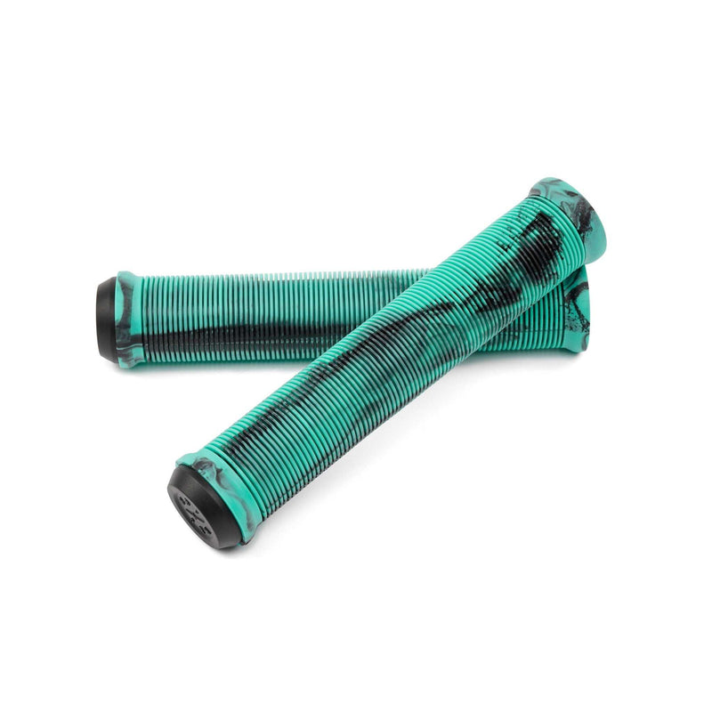 RADIO LOGIN XL GRIP turquoise ribbed rubber bicycle grips with black bar ends, 160mm length, flangeless design