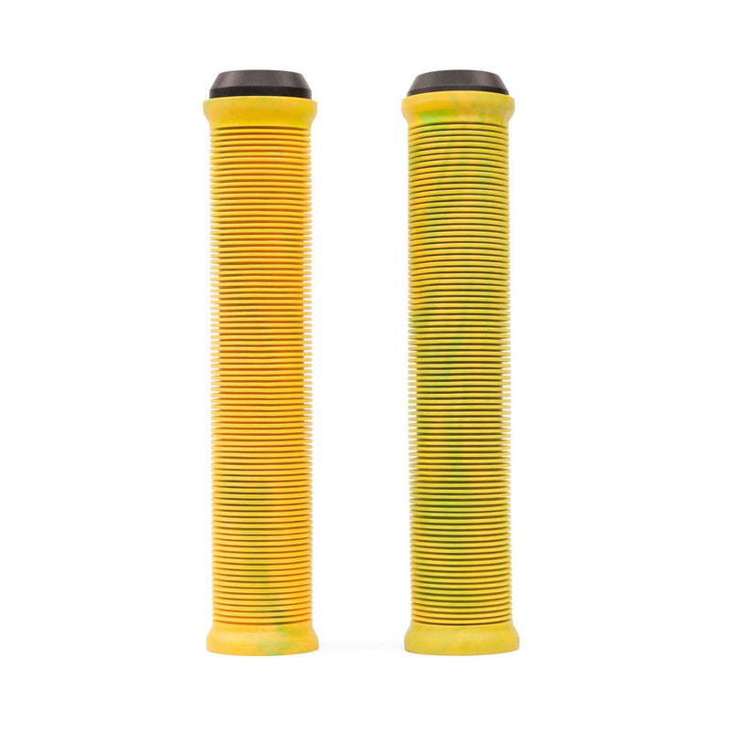 Yellow Radio Login XL Grip bicycle handlebar grips with ribbed texture and black bar ends