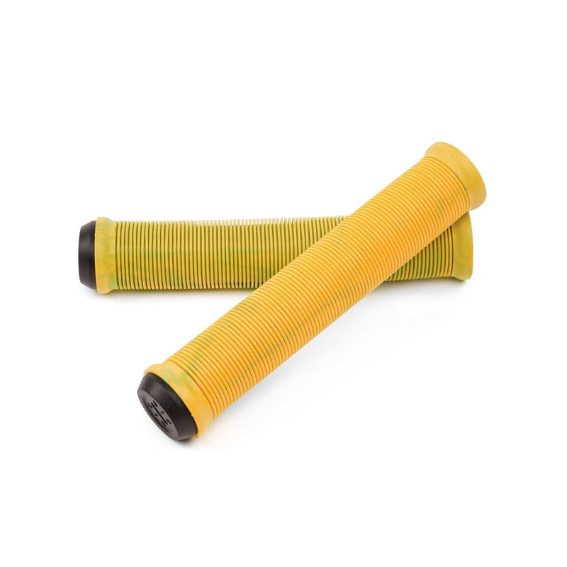 Yellow RADIO LOGIN XL GRIP bicycle handlebar grips with ribbed soft rubber and nylon bar ends