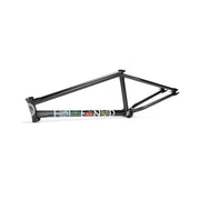 Fiend Raekes chromoly BMX bike frame with semi-transparent black finish and unique graphic details.