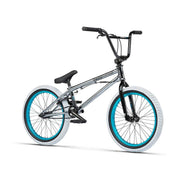 RADIO ASTRON FS complete BMX bike with chrome frame, black fork, blue rims, and white tires designed for technical skatepark riding
