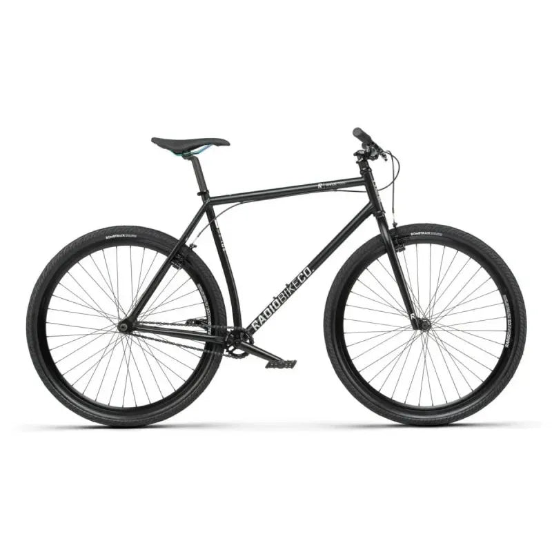 Black RADIO DIVIDE COMPLETE BIKE city bike with 700c wheels and street tough frame
