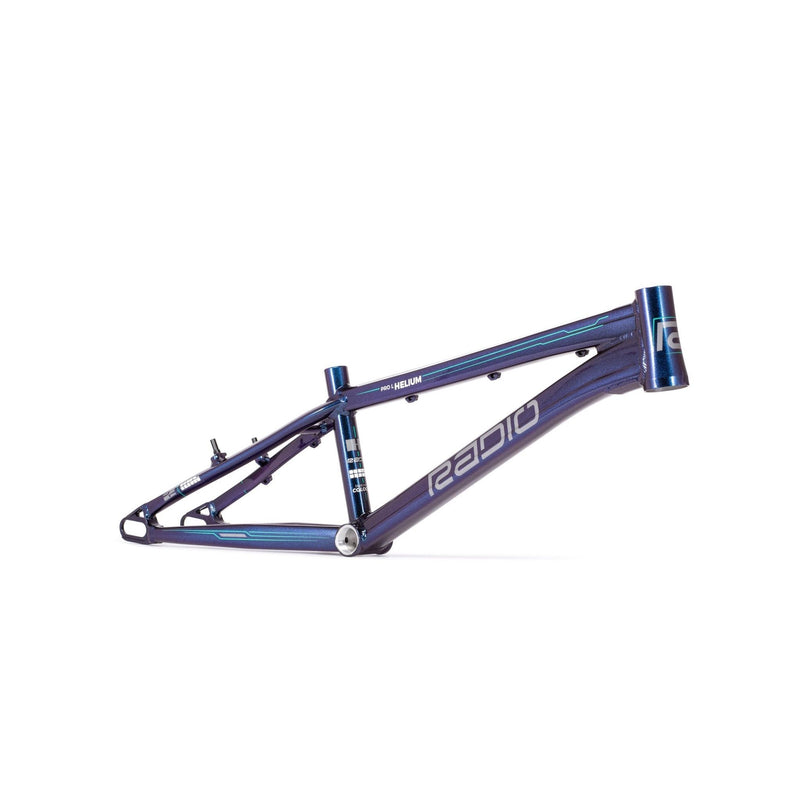 Radio Raceline Helium Pro L bike frame in black and galactic purple with 20.9-inch top tube length