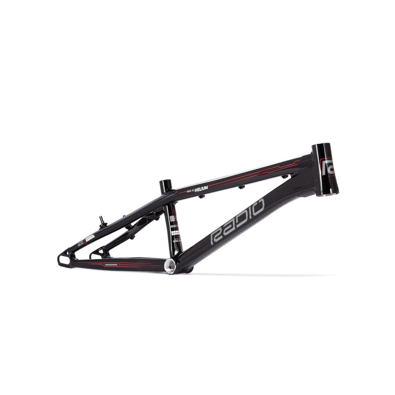 Radio Race Helium Pro XL black hydroformed alloy BMX frame with disc brake compatibility and integrated chain tensioner
