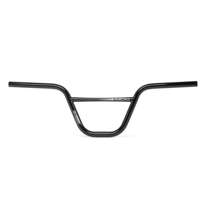 Black RADIO NEON PRO lightweight chromoly BMX handlebar with tapered cross tube and white branding
