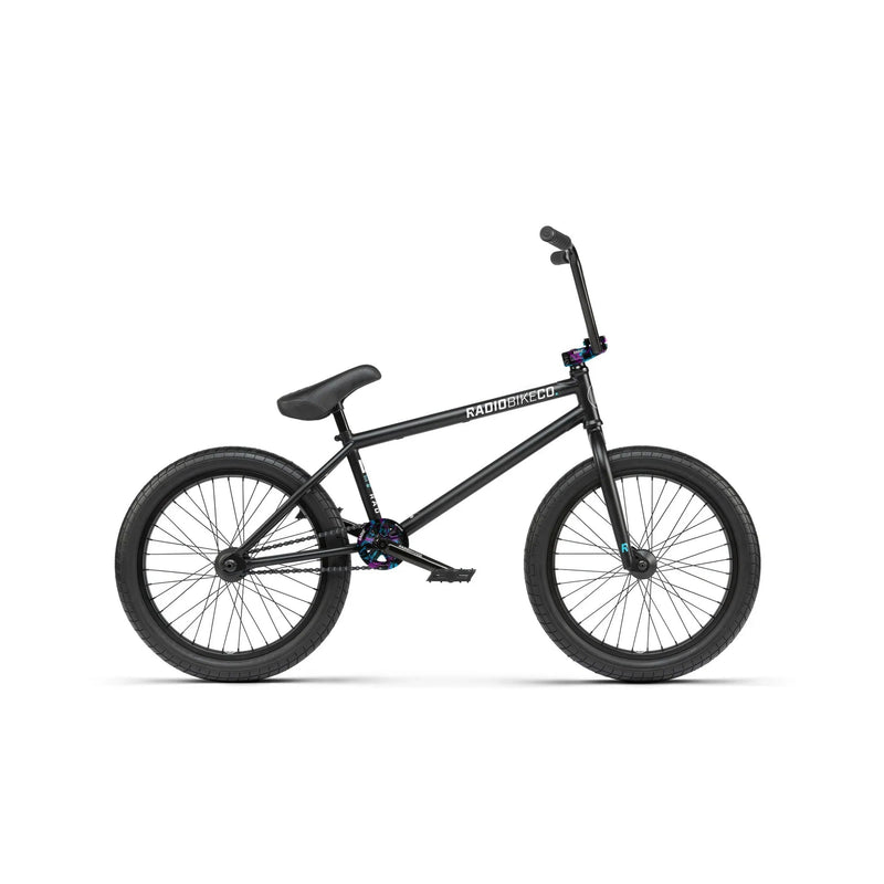 RADIO COMRAD COMPLETE BIKE black BMX with SaltPlus Vertex freecoaster and CNC machined Axis stem and sprocket.