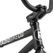 Close-up of the black RADIO DARKO bike frame and handlebar stem with logo detailing