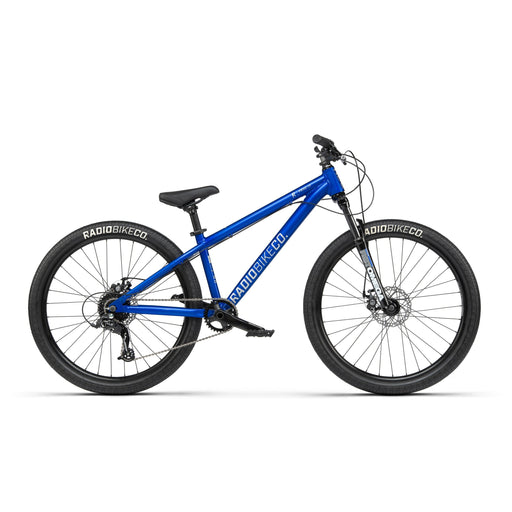Blue RADIO FIEND 26-inch alloy frame bike with 8-speed gears and 100mm travel fork