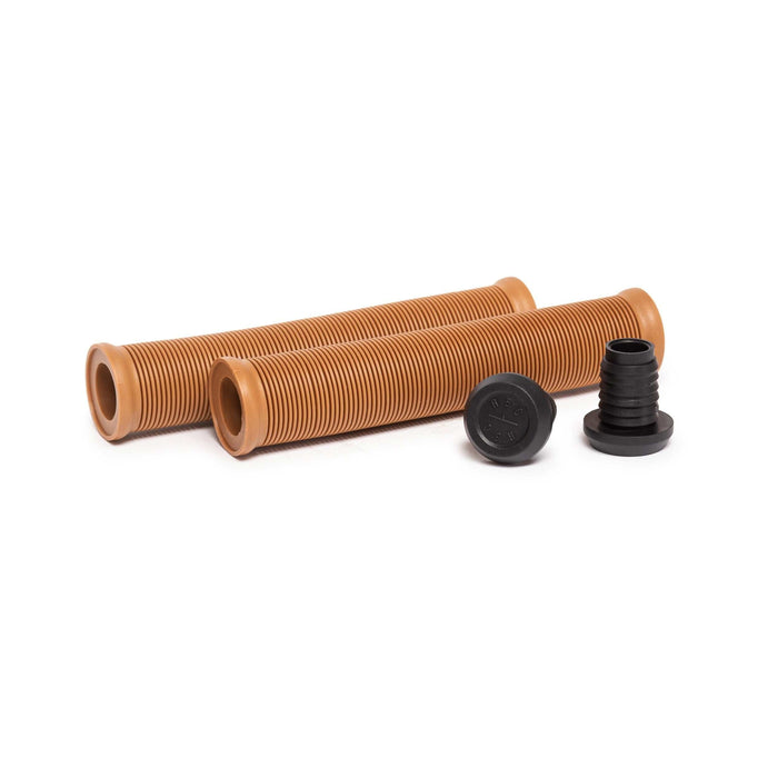 Radio Login XL Grip brown ribbed soft rubber bike handlebar grips with black nylon bar ends