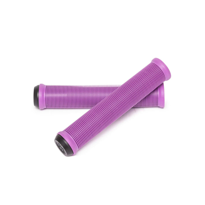 Purple RADIO LOGIN XL GRIP bike grips with ribbed soft Kraton rubber and black nylon bar ends