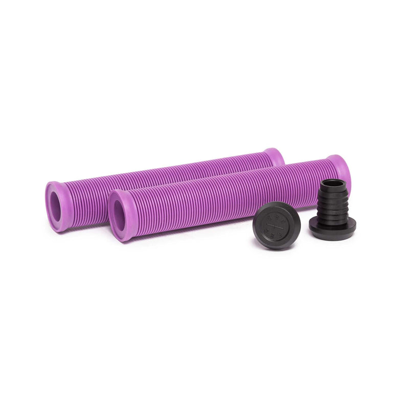 RADIO LOGIN XL GRIP purple ribbed soft rubber BMX bike grips with black nylon bar ends