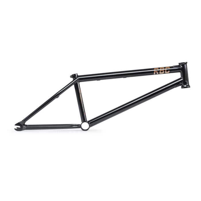Black Radio Nemesis Frame BMX with thick 6mm CNC machined dropouts and 75.5-degree headtube angle for street and park riding.