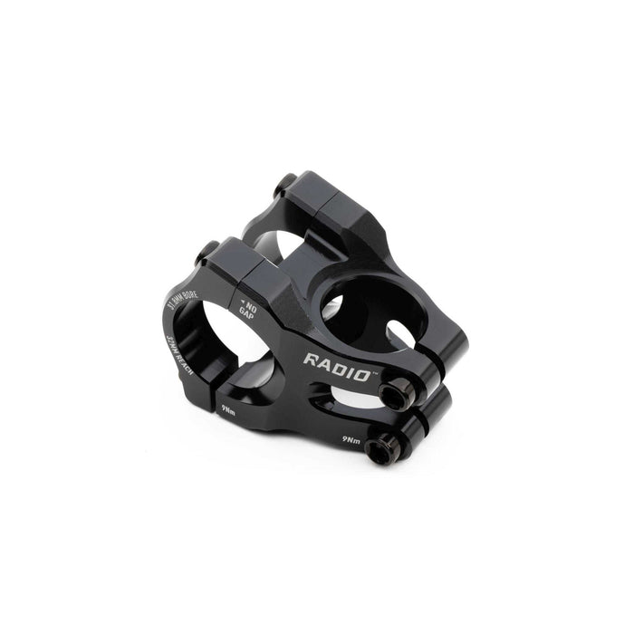 Black CNC machined Radio Portal Stem for MTB with Vice Jaw clamping and 6mm hex bolts.