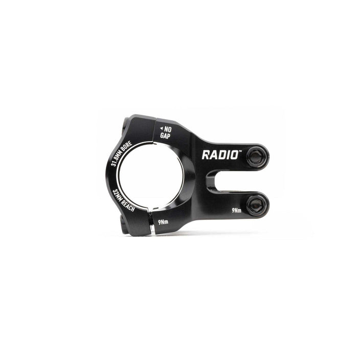 Black Radio Portal MTB stem made from CNC machined 6061-T6 alloy with Vice Jaw clamping system and 6mm hex bolts for BMX and MTB compatibility
