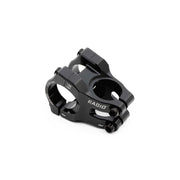 Radio Portal MTB stem black CNC machined 6061-T6 alloy with Vice Jaw clamping system and 6mm hex bolts for durable mountain bike handlebar mounting.