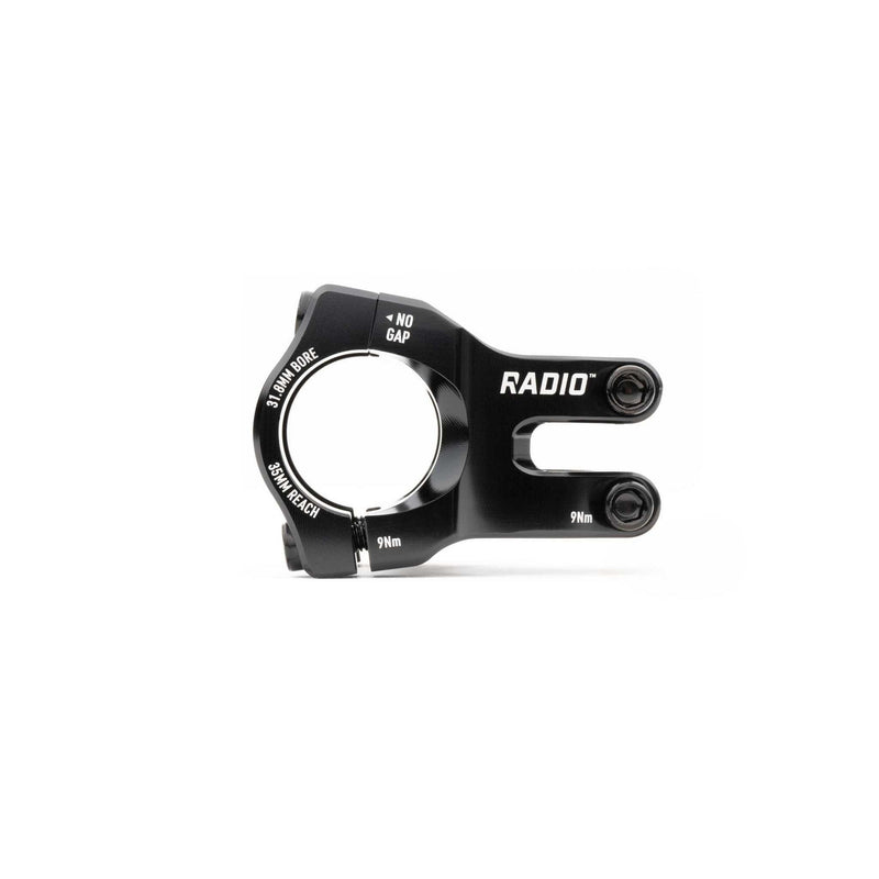 Radio Portal MTB stem black CNC machined 6061-T6 alloy with Vice Jaw clamping system and 6mm hex bolts for 31.8mm or 35mm handlebar clamp.