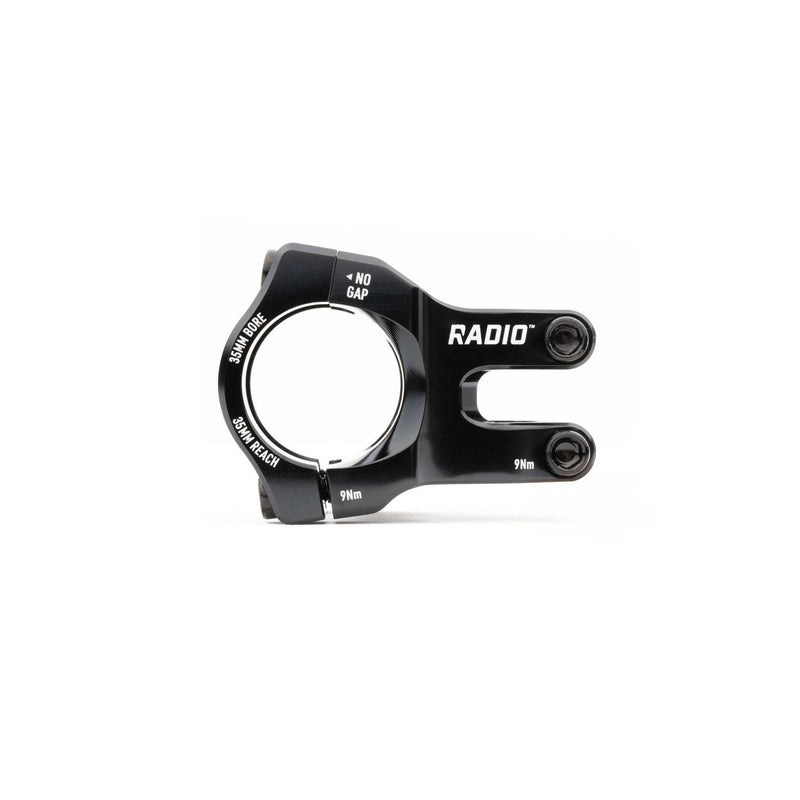 Radio Portal MTB stem black CNC machined 6061-T6 alloy with Vice Jaw clamping system and 35mm bore.