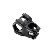 Black Radio Portal MTB stem made from CNC machined 6061-T6 alloy with Vice Jaw clamping and 6mm hex bolts for durable bike handlebar connection.