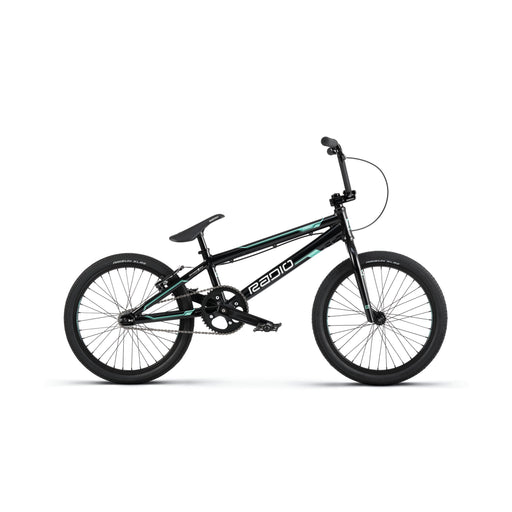 Black and teal RADIO RACELINE COBALT PRO BMX bike with 20-inch wheels and alloy frame designed for race performance
