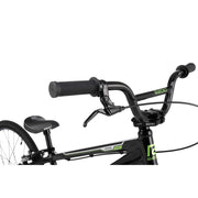 Close-up of RADIO RACELINE XENON JUNIOR black junior bike handlebars with brake lever and saddle details