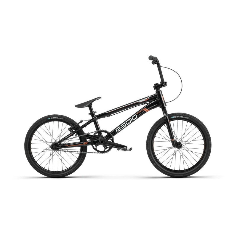 Radio Raceline Xenon PRO black BMX bike with 20-inch Oxygen tires and alloy Argon PRO rims