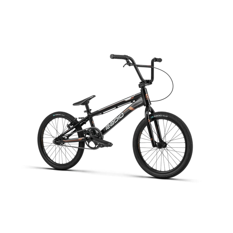 Black Radio Raceline Xenon PRO BMX bike with disc brake ready aluminum frame and alloy rims.