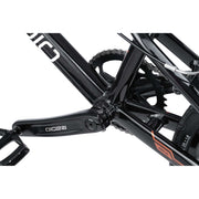 Close-up of Radio Raceline Xenon PRO black bike frame and crankset with pedal and chainring