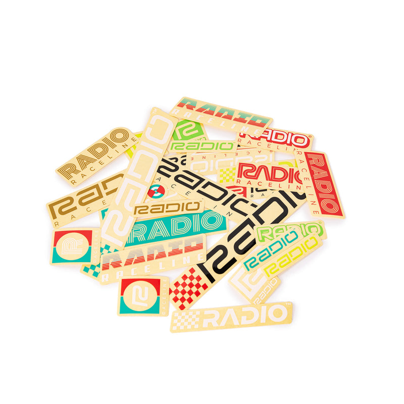 RADIO RACELINE STICKER SET featuring assorted race-themed decals in various colors and designs