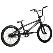 Black RADIO RACELINE QUARTZ PRO 20" BMX bike with alloy frame, carbon fork, hydraulic disc brakes, and tubeless ready Oxygen tires