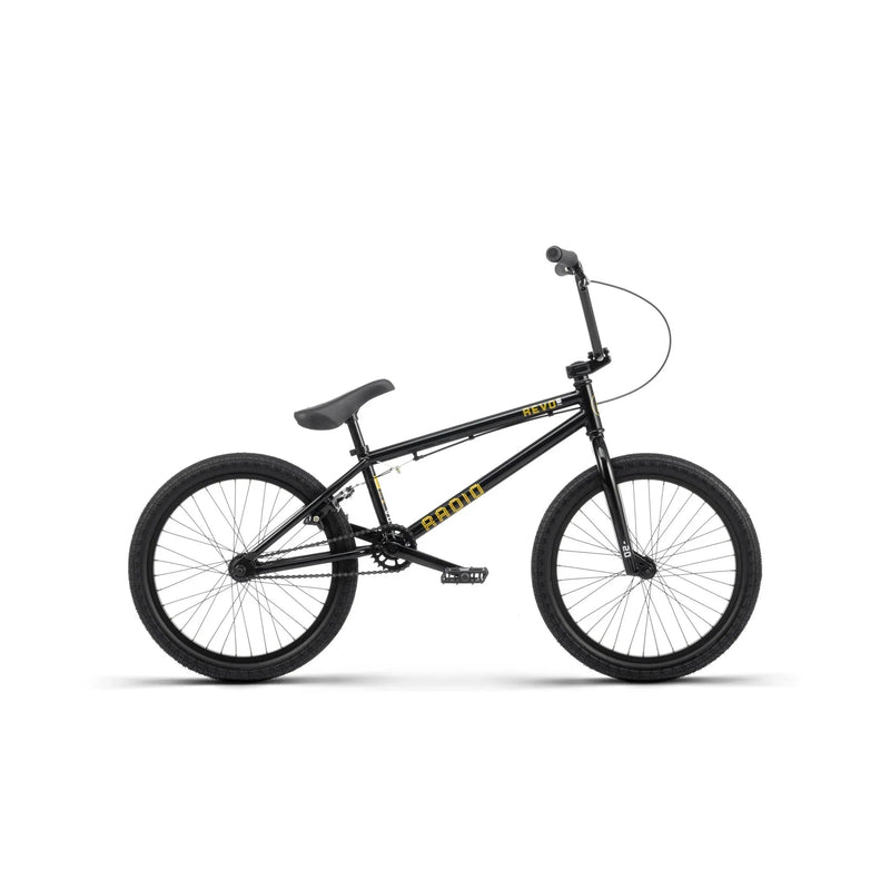 Black Radio Revo 20 Pro BMX bike with 20-inch wheels and pro geometry design