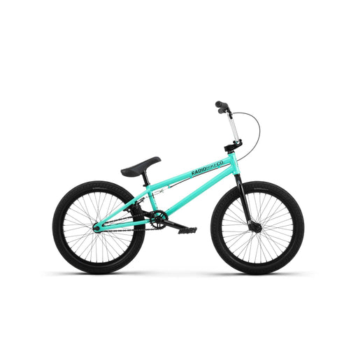 RADIO SAIKO 20 BMX bike with low-slung frame, 20-inch wheels, teal color, and black tires designed for nimble and responsive riding