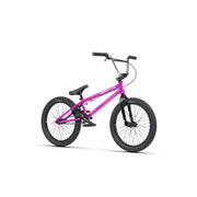 Metallic purple RADIO SAIKO 20 complete BMX bike with 20-inch wheels and black handlebars on white background