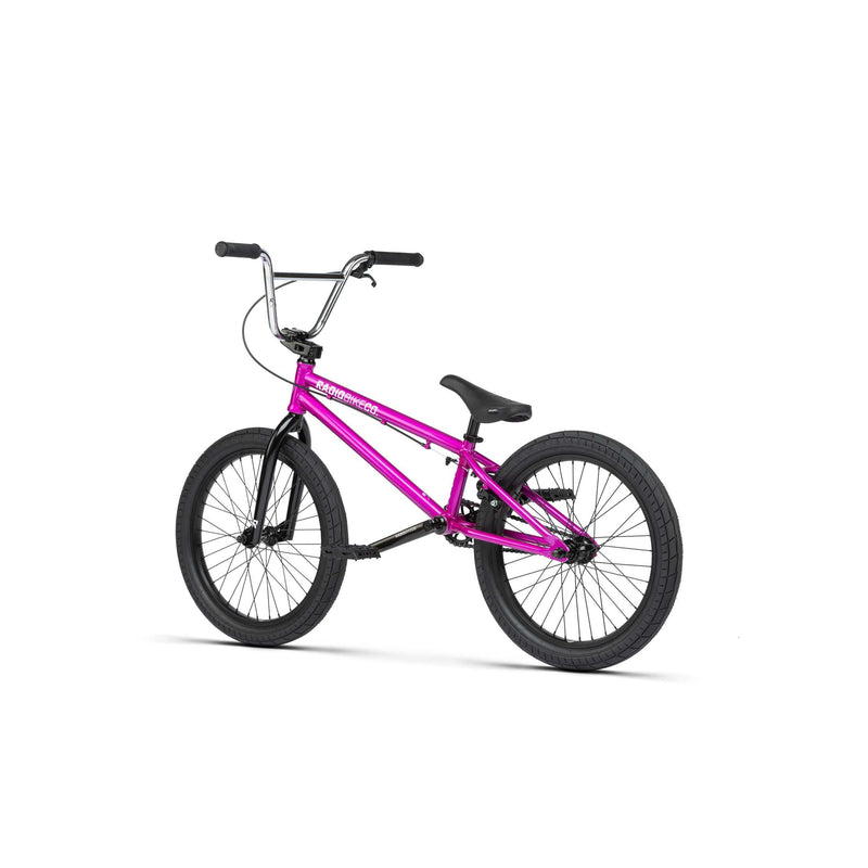 Metallic purple RADIO SAIKO 20 complete bike with 20-inch wheels and black tires designed for nimble and responsive riding