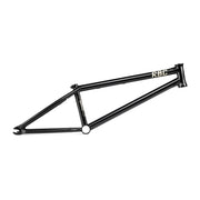 Black Radio Saxon BMX frame with hourglass headtube and oval seat tube for skatepark riding