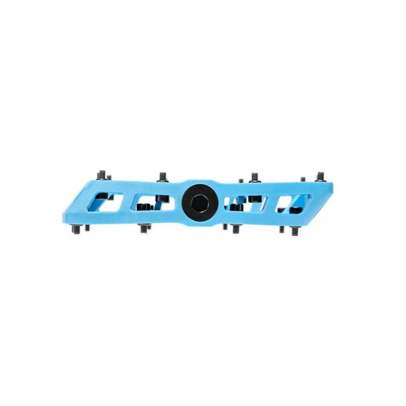 SALTPLUS HQ PC PEDALS in cyan with large platform and sealed bearings.