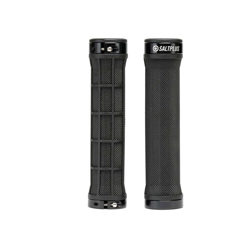 Black Saltplus Locked Grips with dual compound rubber and CNC alloy lockrings for maximum traction and secure fit