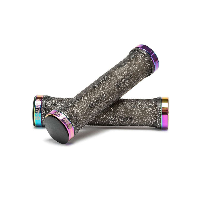 SALTPLUS LOCKED GRIPS with glitter finish, dual compound rubber, and CNC alloy lockrings.