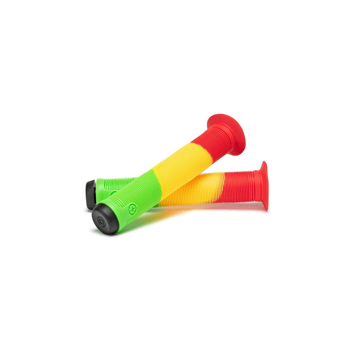 SALTPLUS XL GRIPS in rasta color scheme with super soft VEX Kraton rubber, longer length for wider bars.