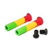 SALTPLUS XL GRIPS in Rasta color with flanged design and push-in bar ends.